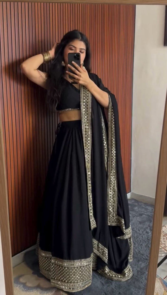 Faux Georgette Semi-Stitched Lehenga with Thread & 9mm Sequin Work