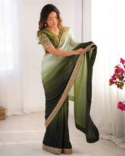 Elegant Chinon Silk Saree with Sequence Lace & Mono Benglori Blouse