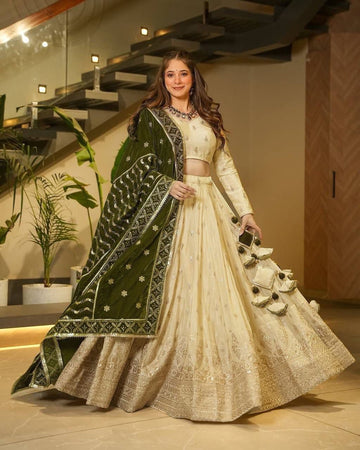 Silkyani Slab Semi-Stitched Lehenga with Thread & Sequin Work