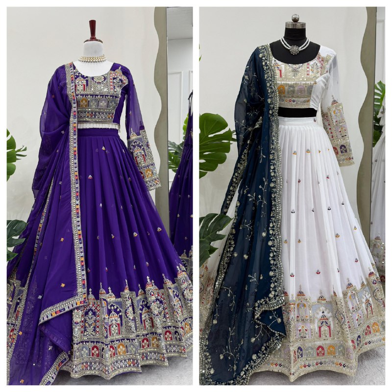 Faux Georgette Semi-Stitched Lehenga with Thread & Sequin Coding Work
