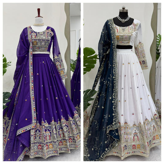 Faux Georgette Semi-Stitched Lehenga with Thread & Sequin Coding Work