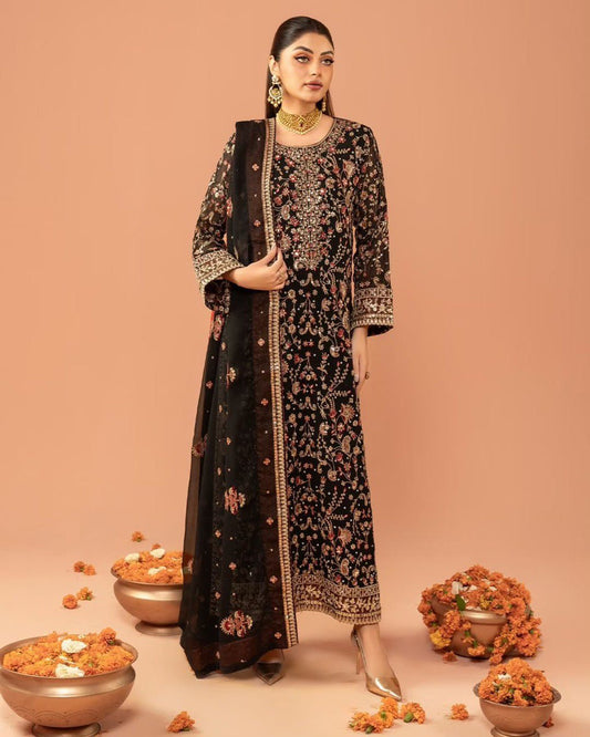 Royal Radiance Faux Georgette Suit Set Thread & Sequin Work with Real Diamond Touch