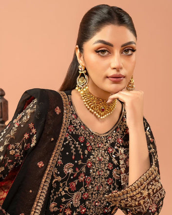 Royal Radiance Faux Georgette Suit Set Thread & Sequin Work with Real Diamond Touch