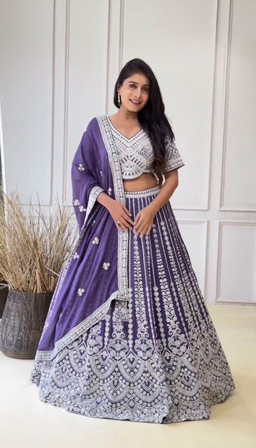 Faux Georgette Semi-Stitched Lehenga with Coding Dori & Sequin Work