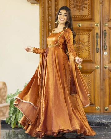 Designer Fendi Silk Top with Sequin Thread Work Lace Border Dupatta