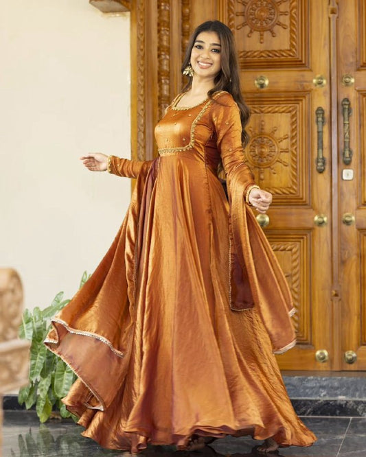 Designer Fendi Silk Top with Sequin Thread Work Lace Border Dupatta