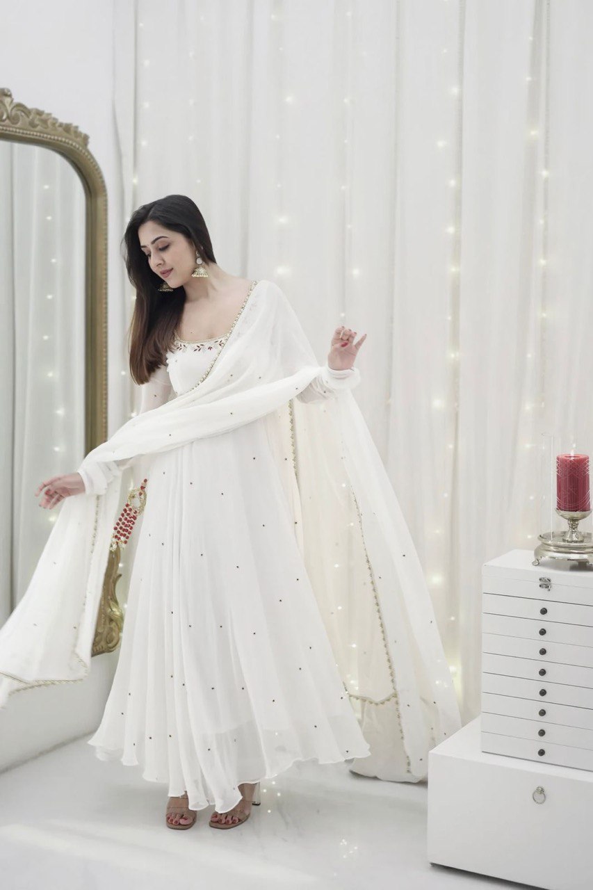 Beautiful Designer Anarkali on Faux Georgette With Hand work and Pent on Crep febric