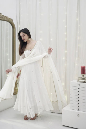 Beautiful Designer Anarkali on Faux Georgette With Hand work and Pent on Crep febric