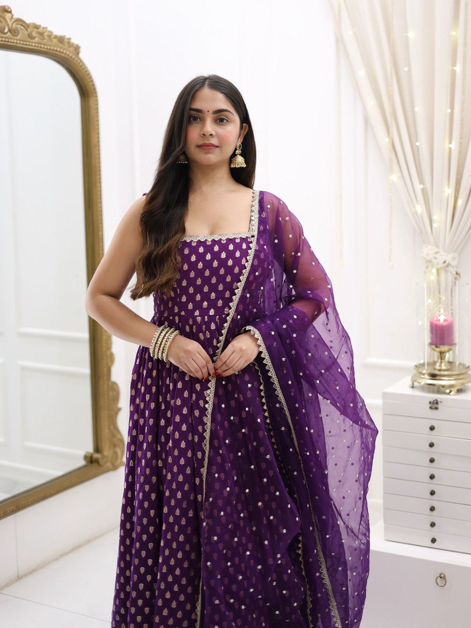 Jacquard Silk Top with Weaving & Lace Border Work | Cotton Micro Fully-Stitched Pant with Elastic – Size