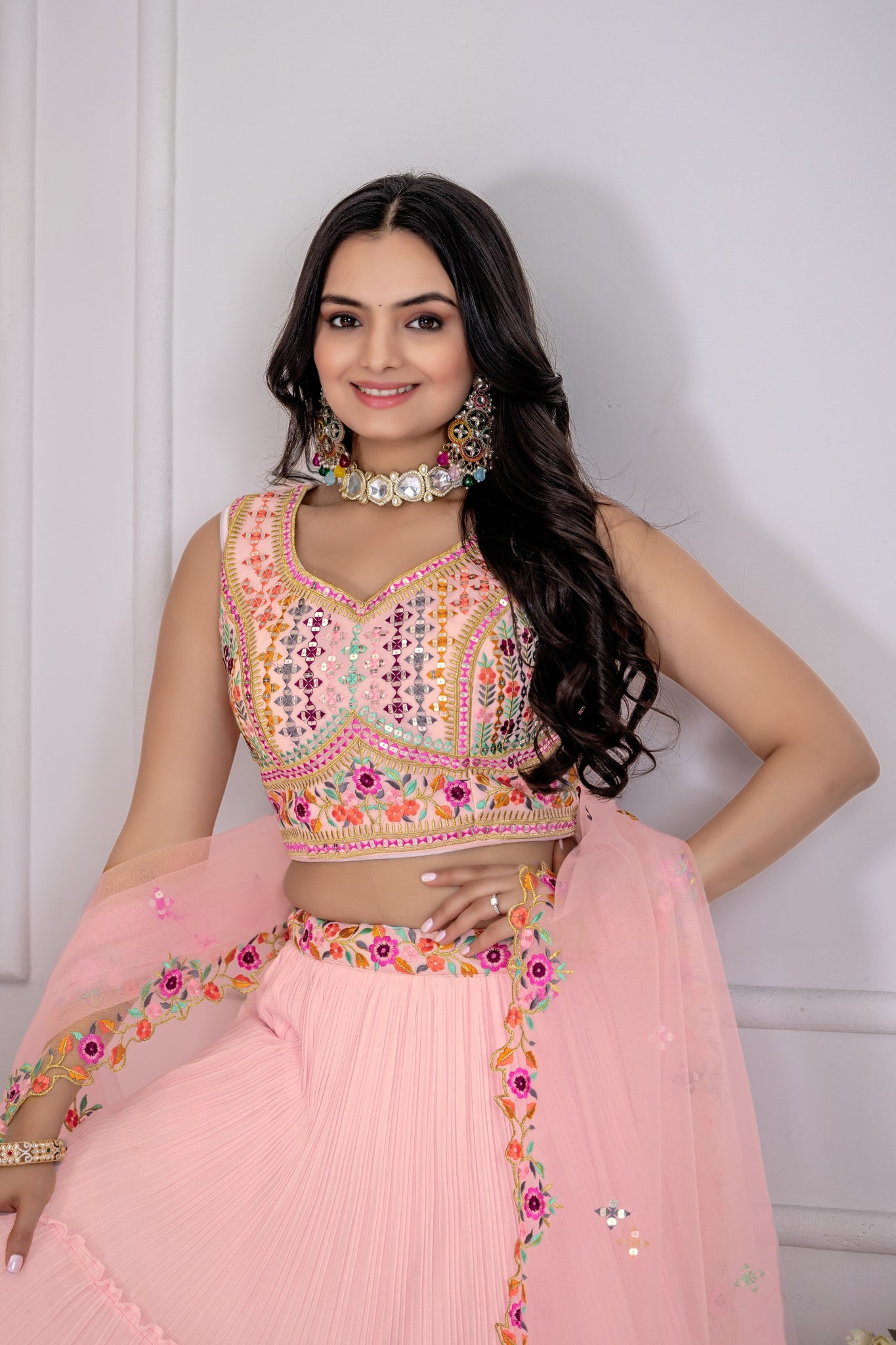 Premium Crease Work Lehenga with Heavy Embroidered Blouse