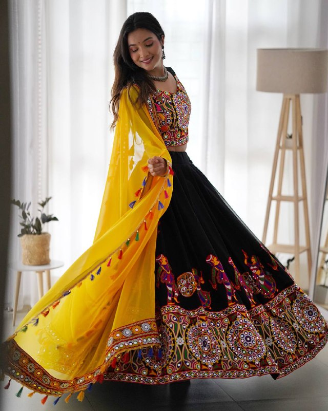 Navratri Collection 2025 Semi-Stitched Lehenga with Original Mirror Work & Thread Embroidery