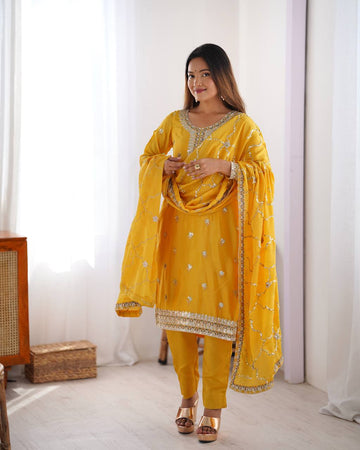 Chinon Silk Top & Pant Set with Thread & Sequence Work