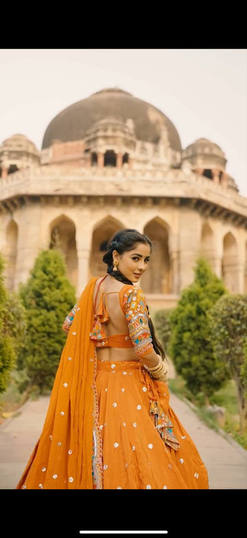 Stylish Full Stitched Lehenga in Faux Georgette Thread & Sequin Work