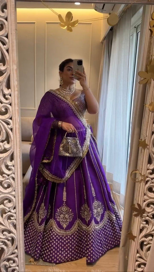 Elegant Chinon Silk Lehenga with Thread and Sequin Work