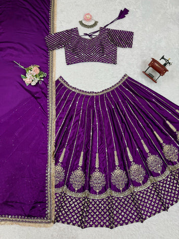 Elegant Chinon Silk Lehenga with Thread and Sequin Work