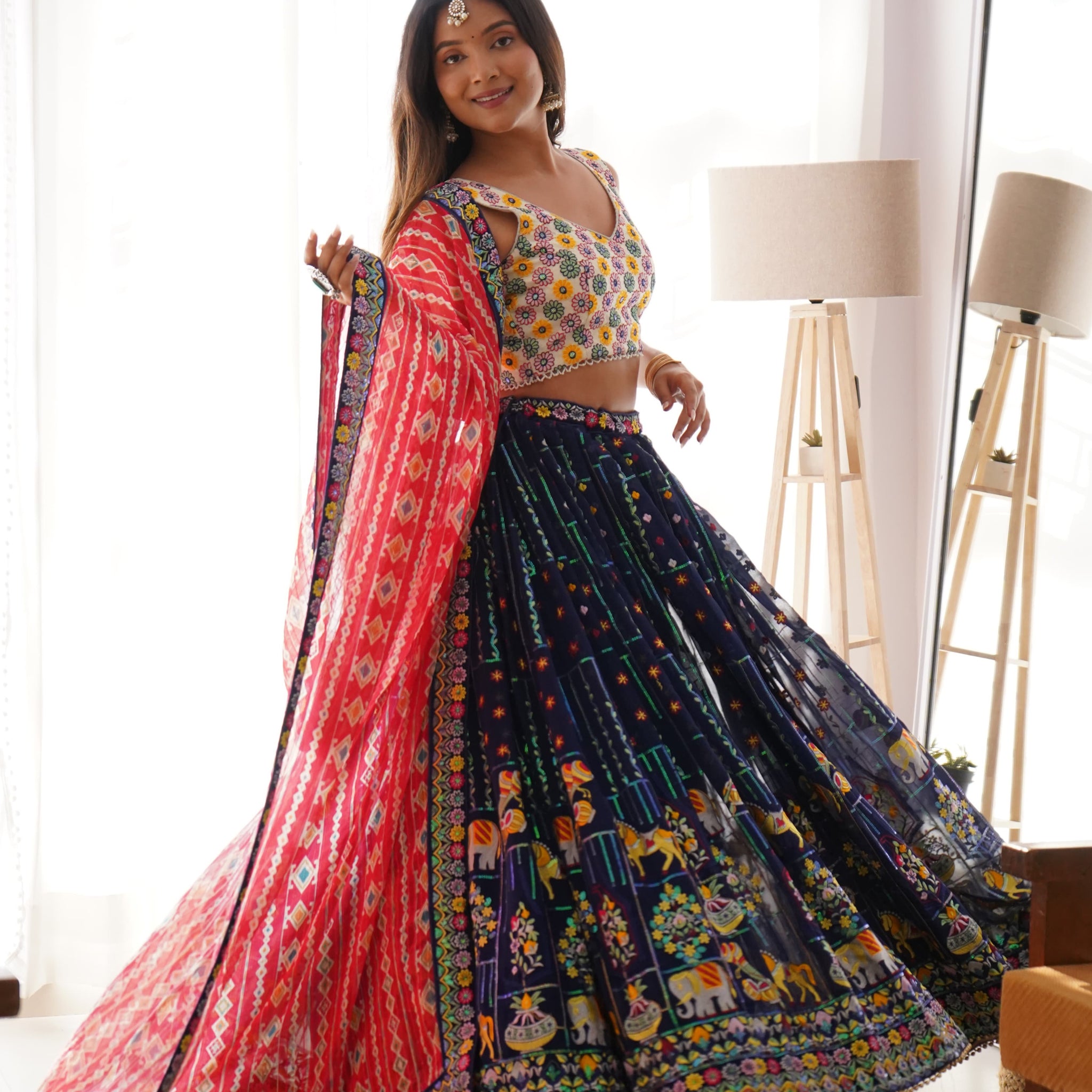 Regal Radiance Faux Georgette Lehenga with Ornate Lace & Sequence Detailing