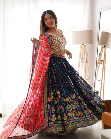 Regal Radiance Faux Georgette Lehenga with Ornate Lace & Sequence Detailing