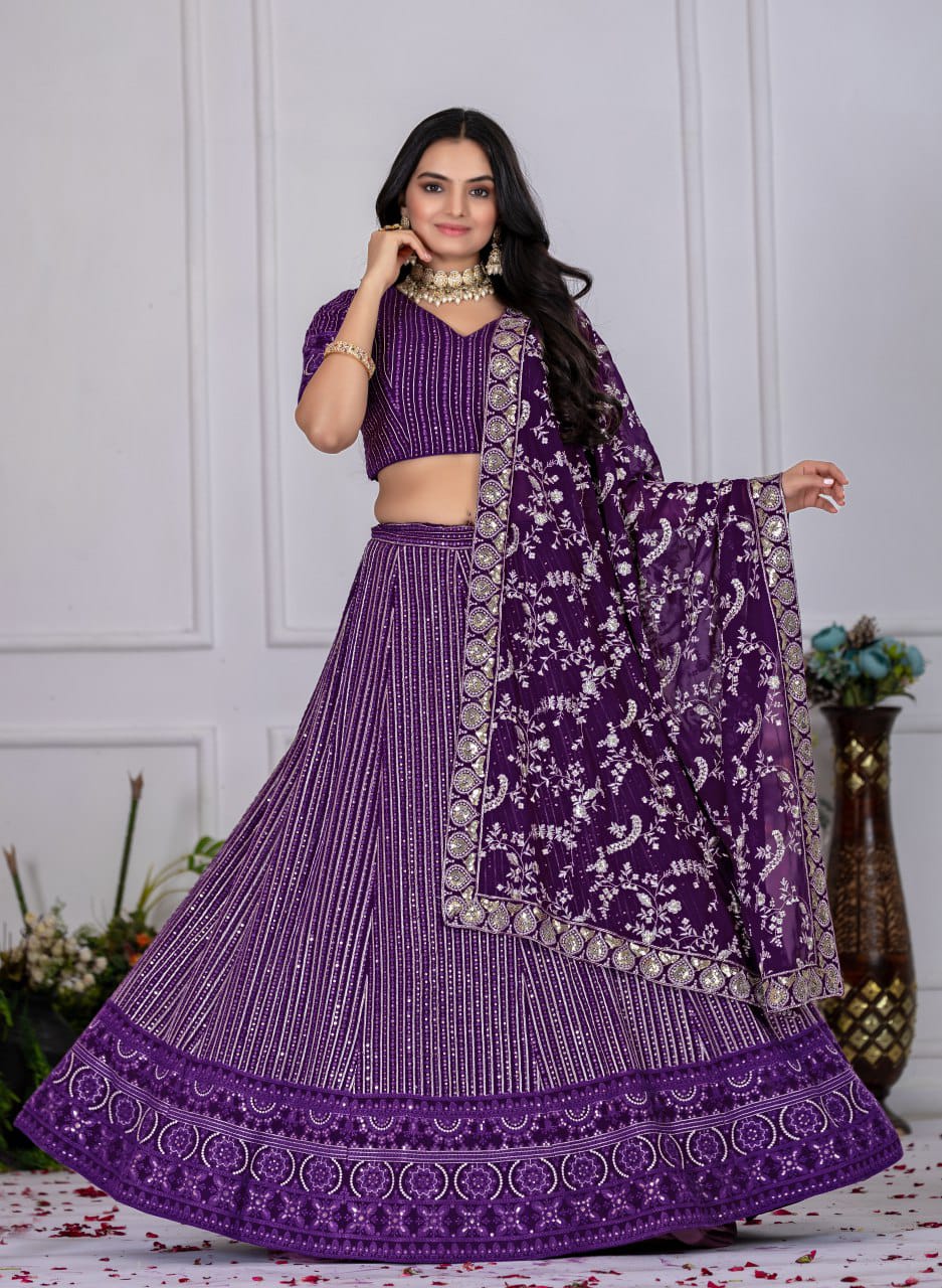 Premium Fox Georgette Lehenga with Heavy Multi Thread & Sequence Embroidery