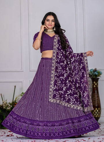 Premium Fox Georgette Lehenga with Heavy Multi Thread & Sequence Embroidery