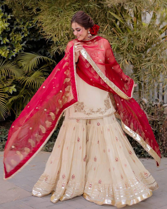 DESIGNER AND ELEGANCE SARARA SUIT IN THREE PIECE WITH SEQUENCE EMBROIDERY WORK