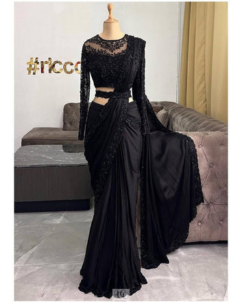 Soft Satin Silk Saree with Heavy Sequin Work  Party Wear with Belt