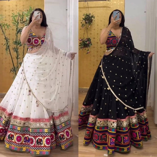 Mirror-Work Lehenga with CanCan & Traditional Chainstitch