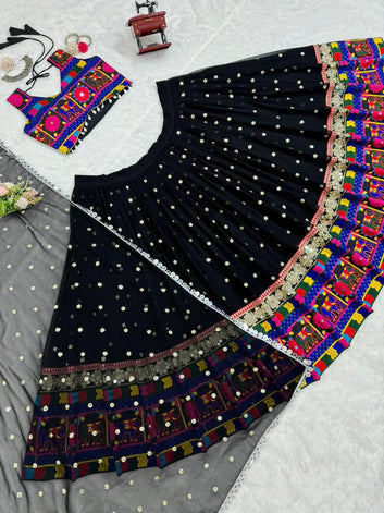 Mirror-Work Lehenga with CanCan & Traditional Chainstitch