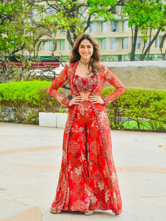 Shrug, Blouse & Sharara with Embroidery & Digital Prints