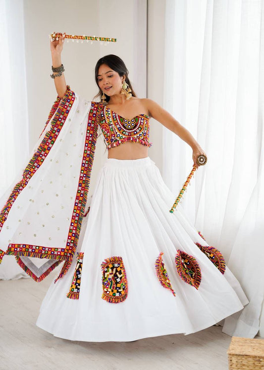 Gamthi Thread & Mirror Lehenga with Padded Blouse