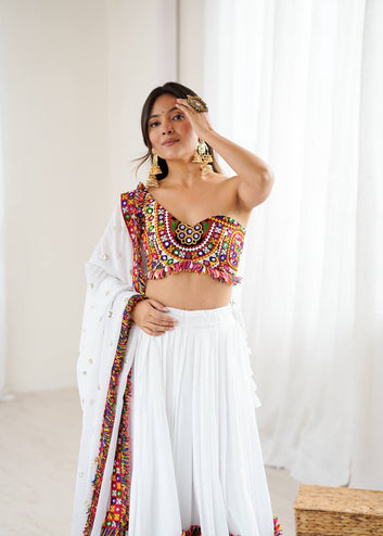 Gamthi Thread & Mirror Lehenga with Padded Blouse