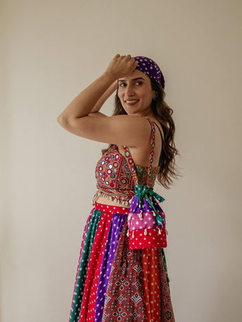 Faux Georgette Digital Print Lehenga with Real Mirror Work Choli