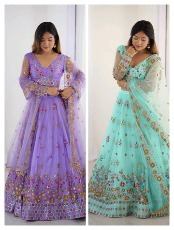 Soft Net Lehenga with 5-Meter Flair & Sequence Glam