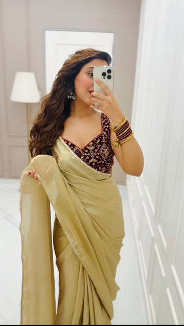 Beautiful Designer Saree On Japan Satin Febric