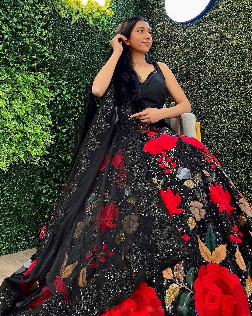 Soft Mono Net Heavy Sequins Embroidered work lehenga