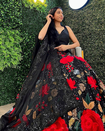 Soft Mono Net Heavy Sequins Embroidered work lehenga