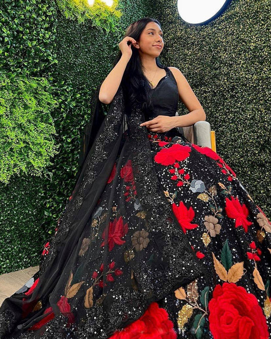 Soft Mono Net Heavy Sequins Embroidered work lehenga