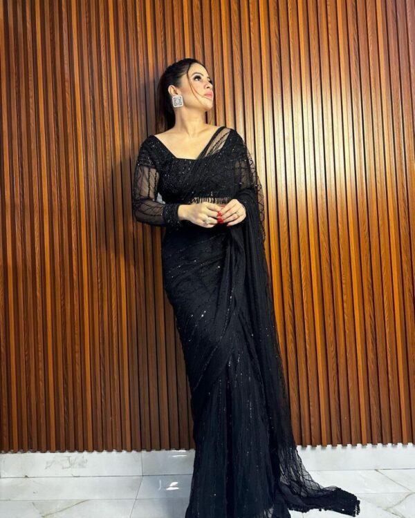 Trending Cocktail Party Fancy Black Saree for Ladies