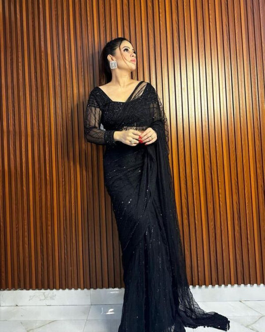 Trending Cocktail Party Fancy Black Saree for Ladies